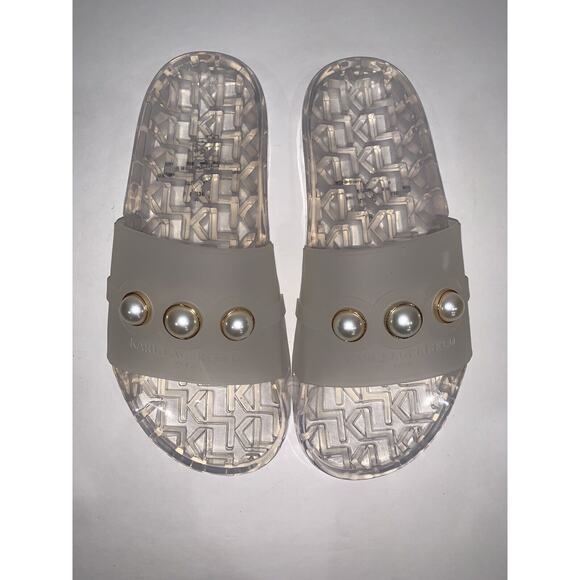 KARL LAGERFELD Womens Sandals Pearl White Clear Tula Accent Slip On Sz 6 Slide - Picture 2 of 6